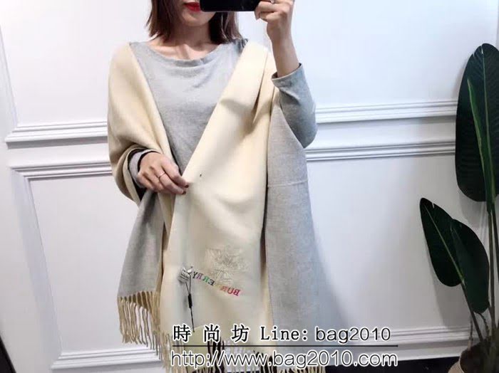 BURBERRY巴寶莉 2018新款 雙色雙面彩色刺繡羊絨圍巾 LLWJ6270